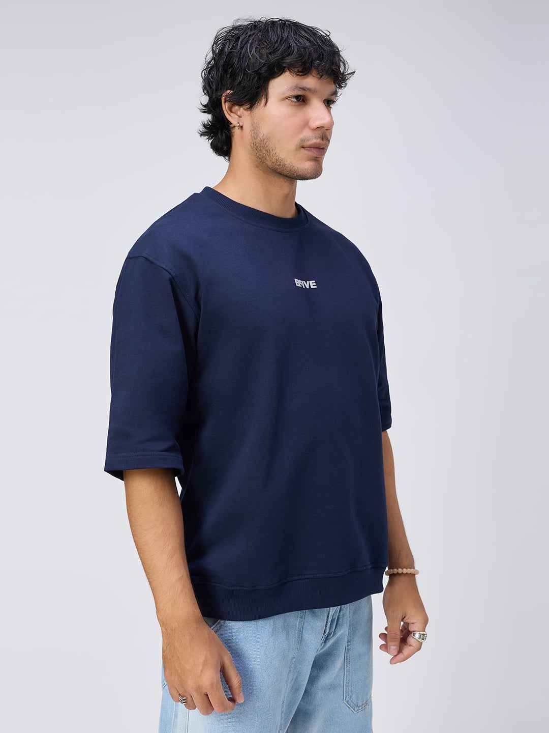 Blue Ribbed Men's Oversized T-shirt B5IVE