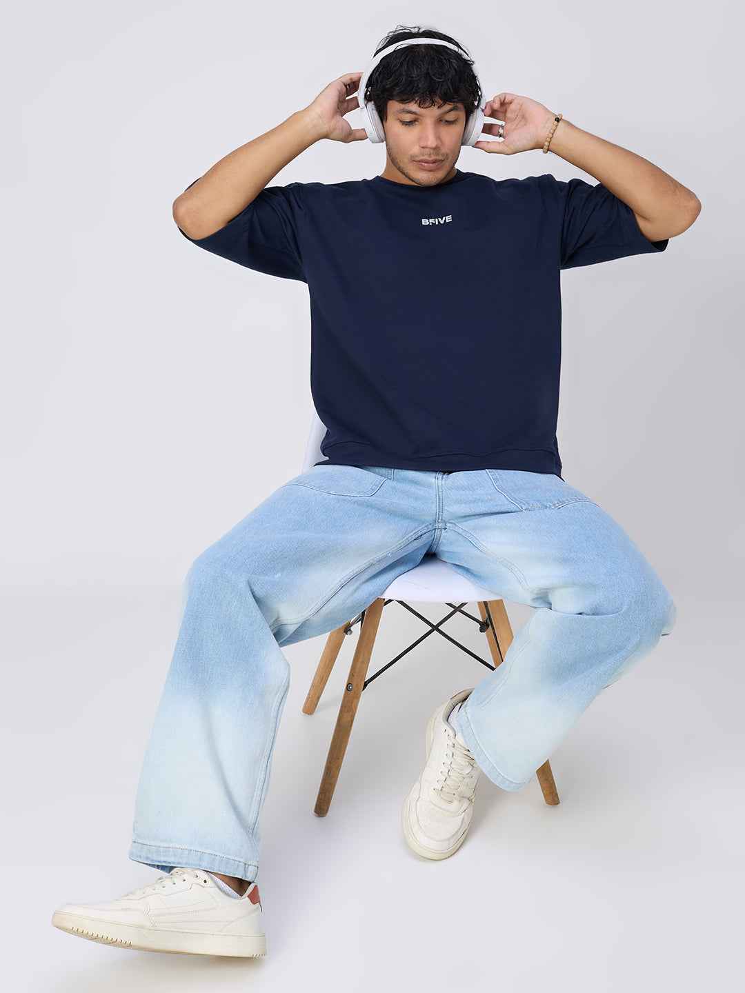 Blue Ribbed Men's Oversized T-shirt B5IVE