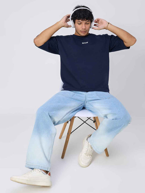 Blue Ribbed Men's Oversized T-shirt B5IVE