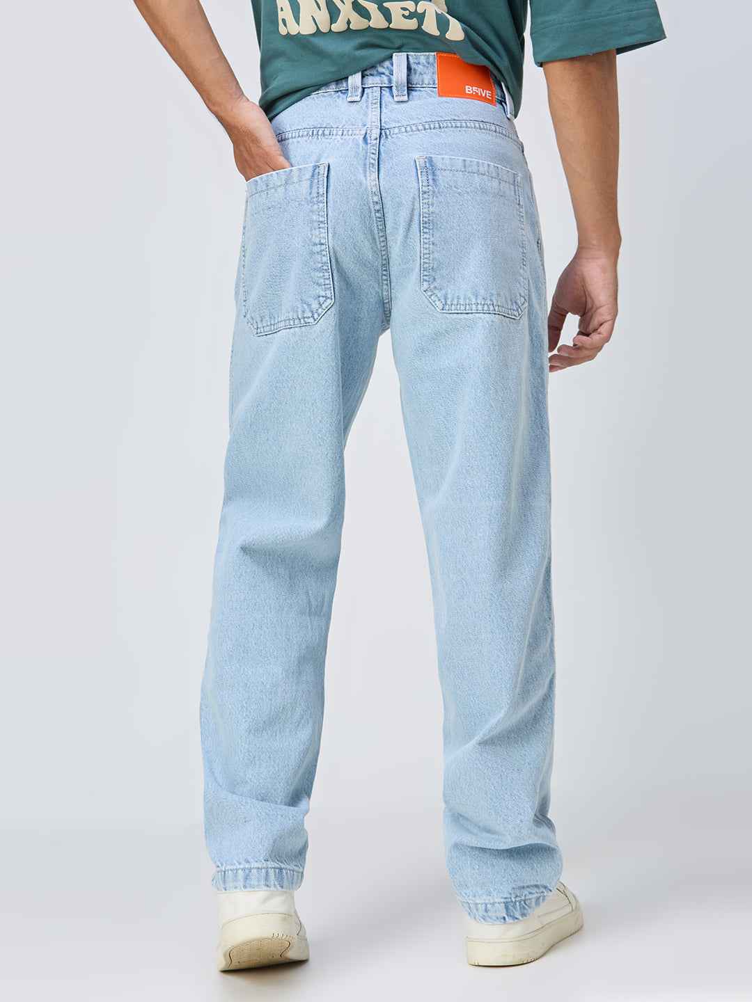 Ice Blue Contrast Stitch Men's Baggy Fit Jeans