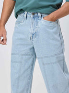 Men's Ice Blue Contrast Stitch Baggy Fit Jeans B5IVE