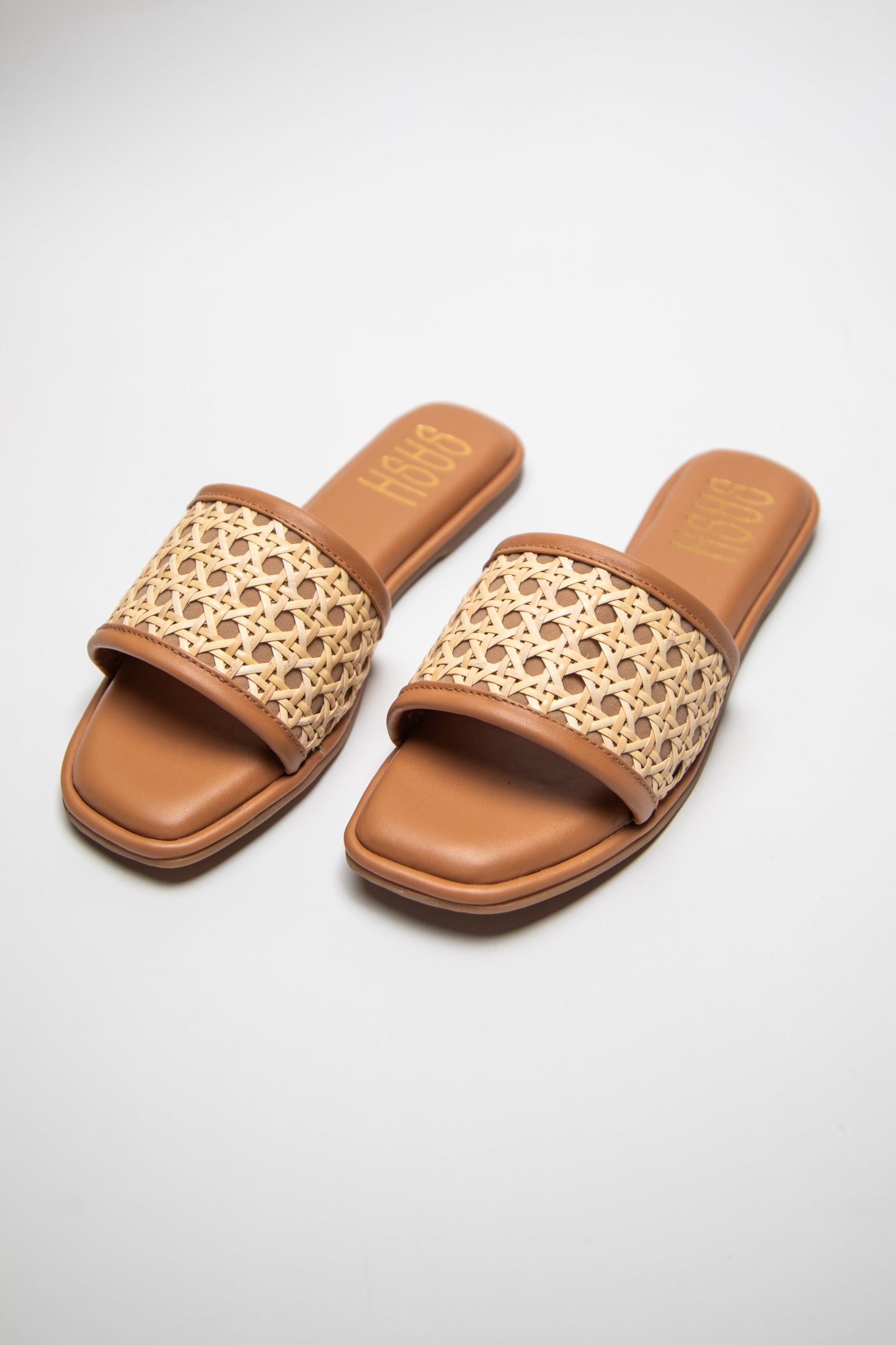 Stylera women's summer flat sandals with woven beige straps and brown sole