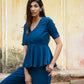Soild Yale Blue peplum co-ord set