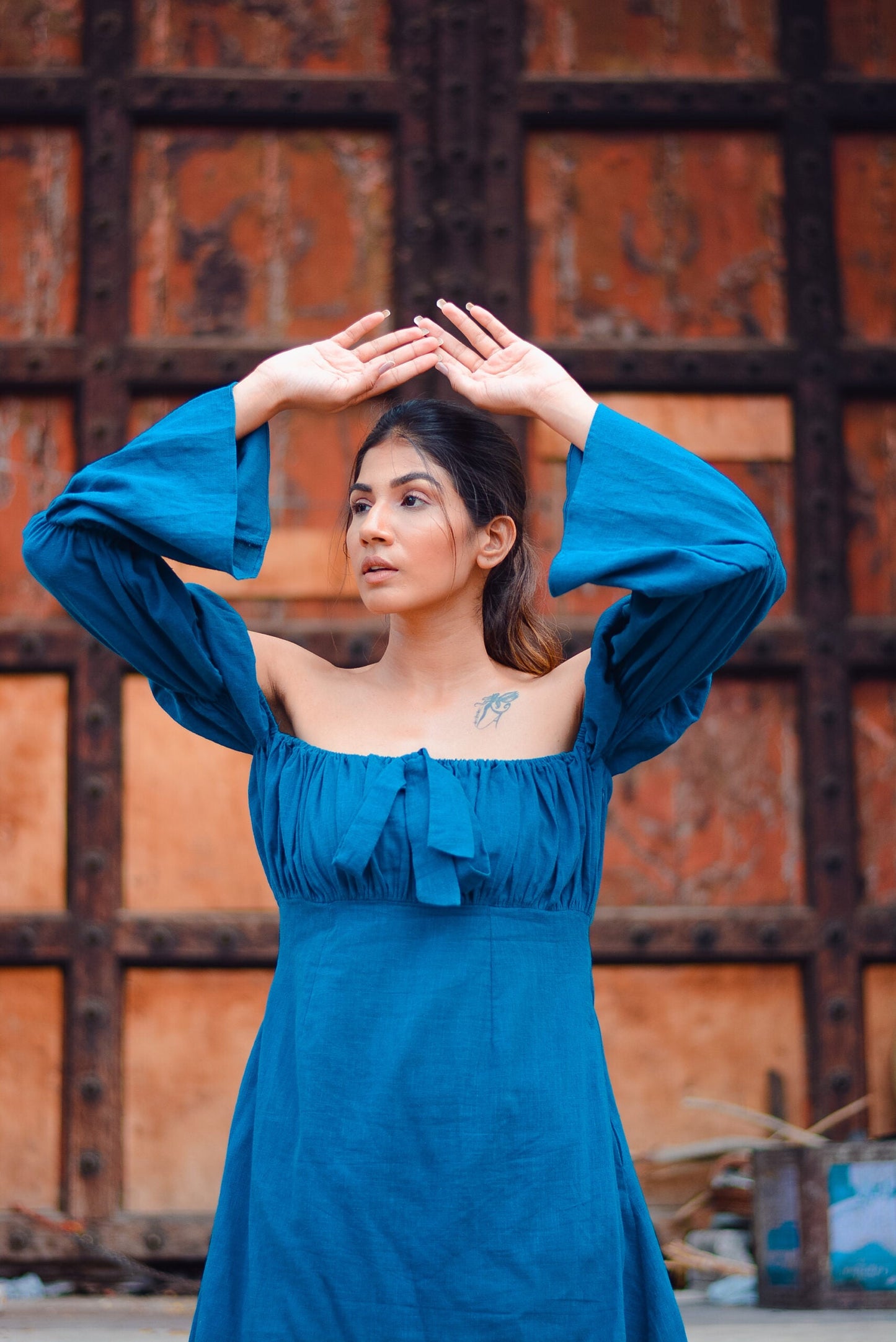 MOH The eternal dhaga- Solid Summer Puffy B knot Dress