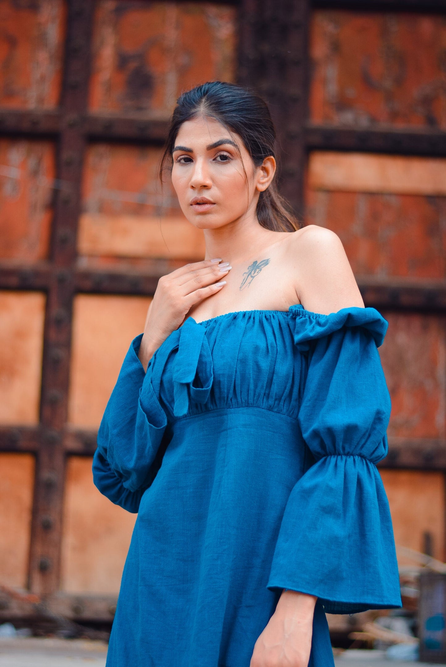 MOH The eternal dhaga- Solid Summer Puffy B knot Dress
