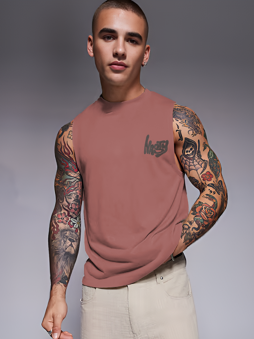 Rigo Men Terry Oversized Printed Vest T-shirts