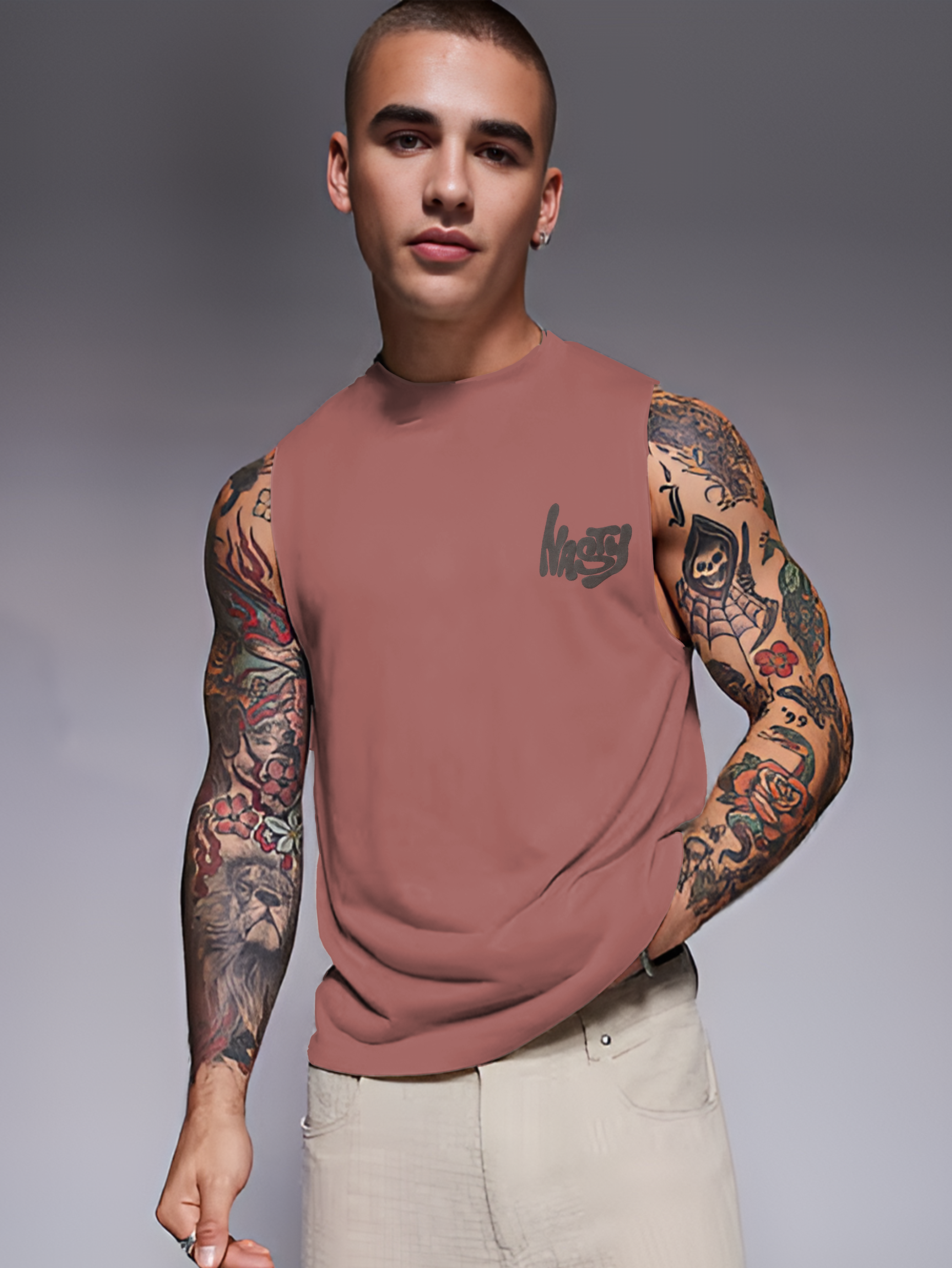 Rigo Men Terry Oversized Printed Vest T-shirts