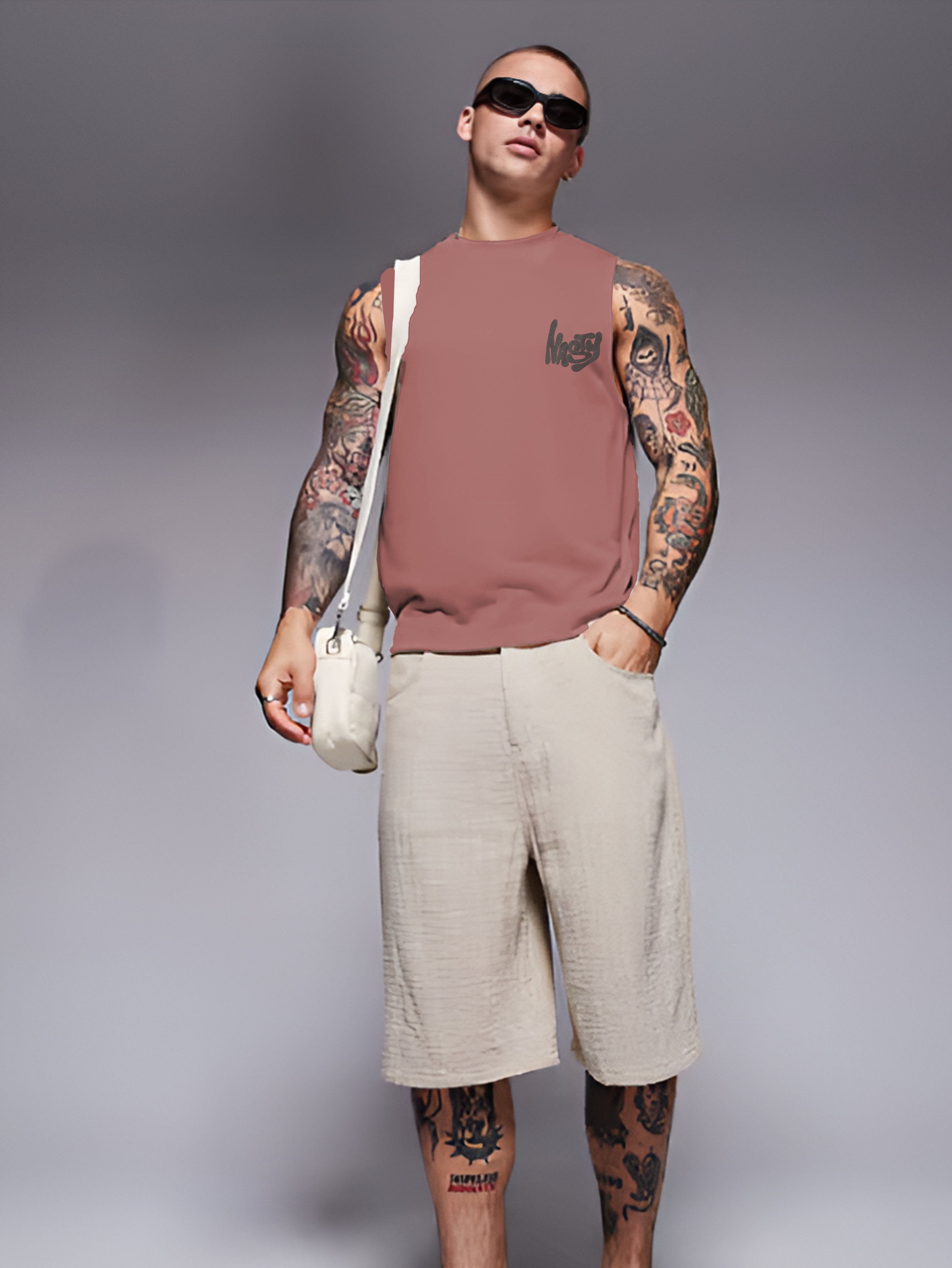 Rigo Men Terry Oversized Printed Vest T-shirts