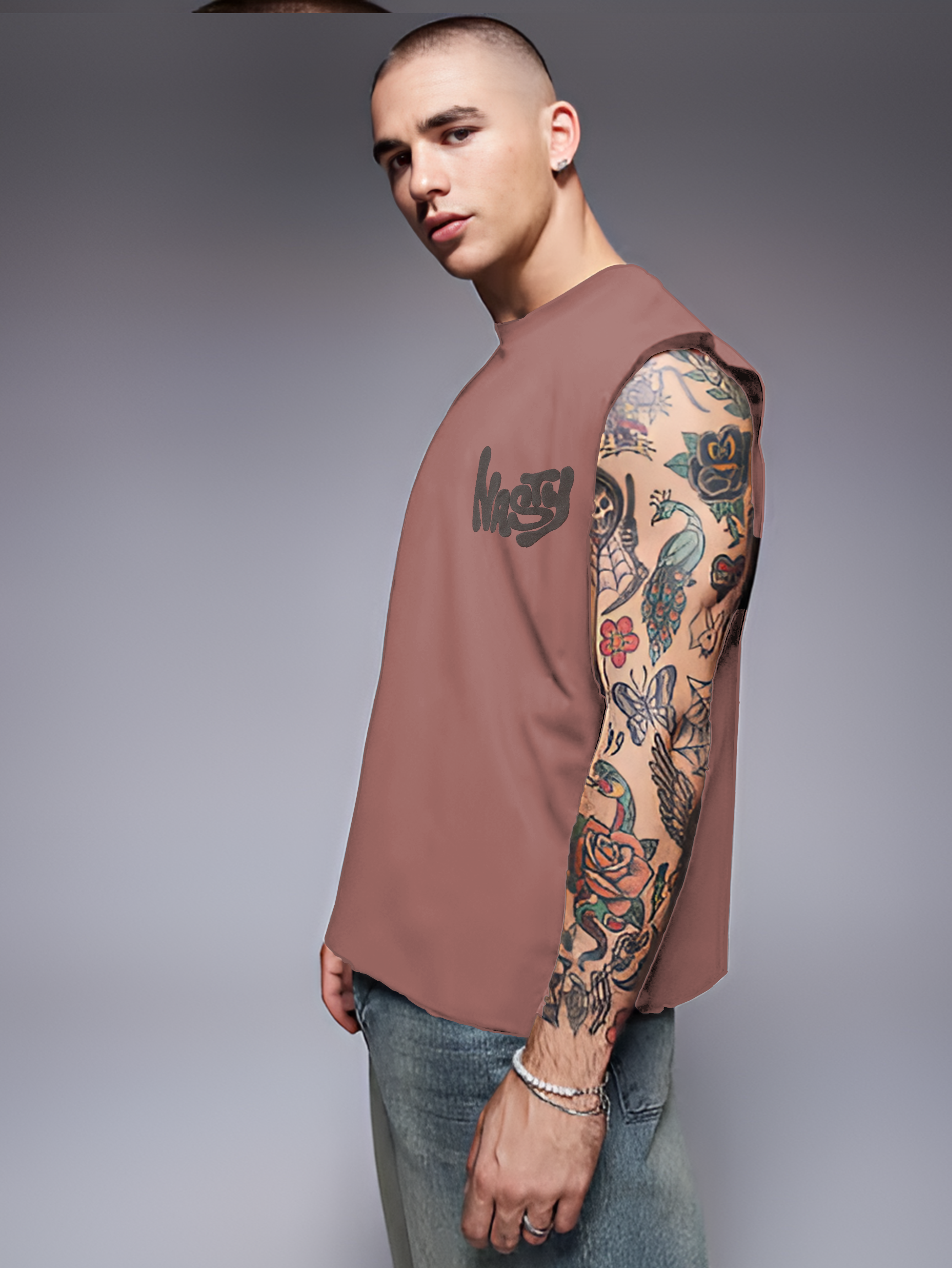 Rigo Men Terry Oversized Printed Vest T-shirts