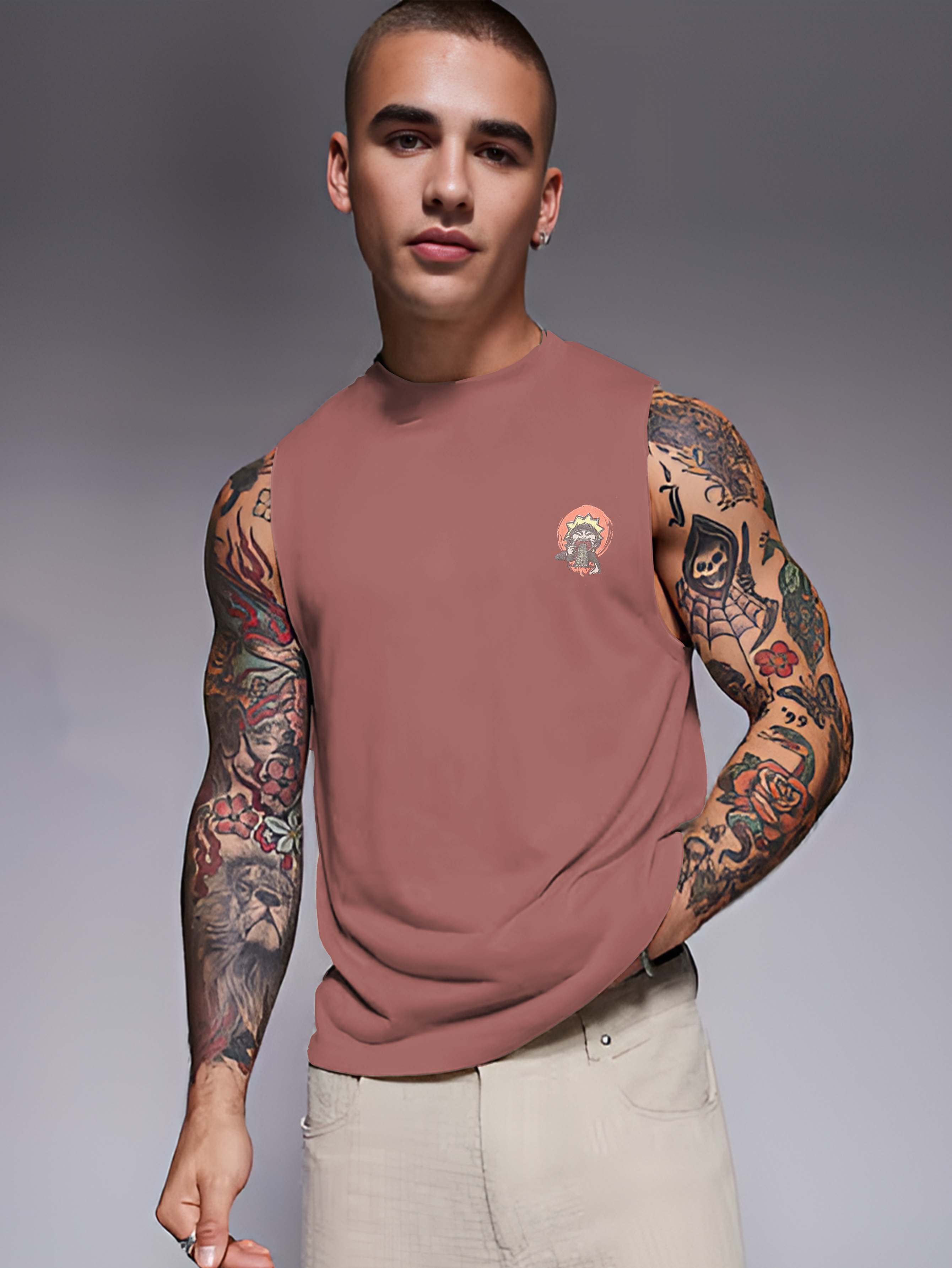 Rigo Men Terry Oversized Printed Vest T-shirts