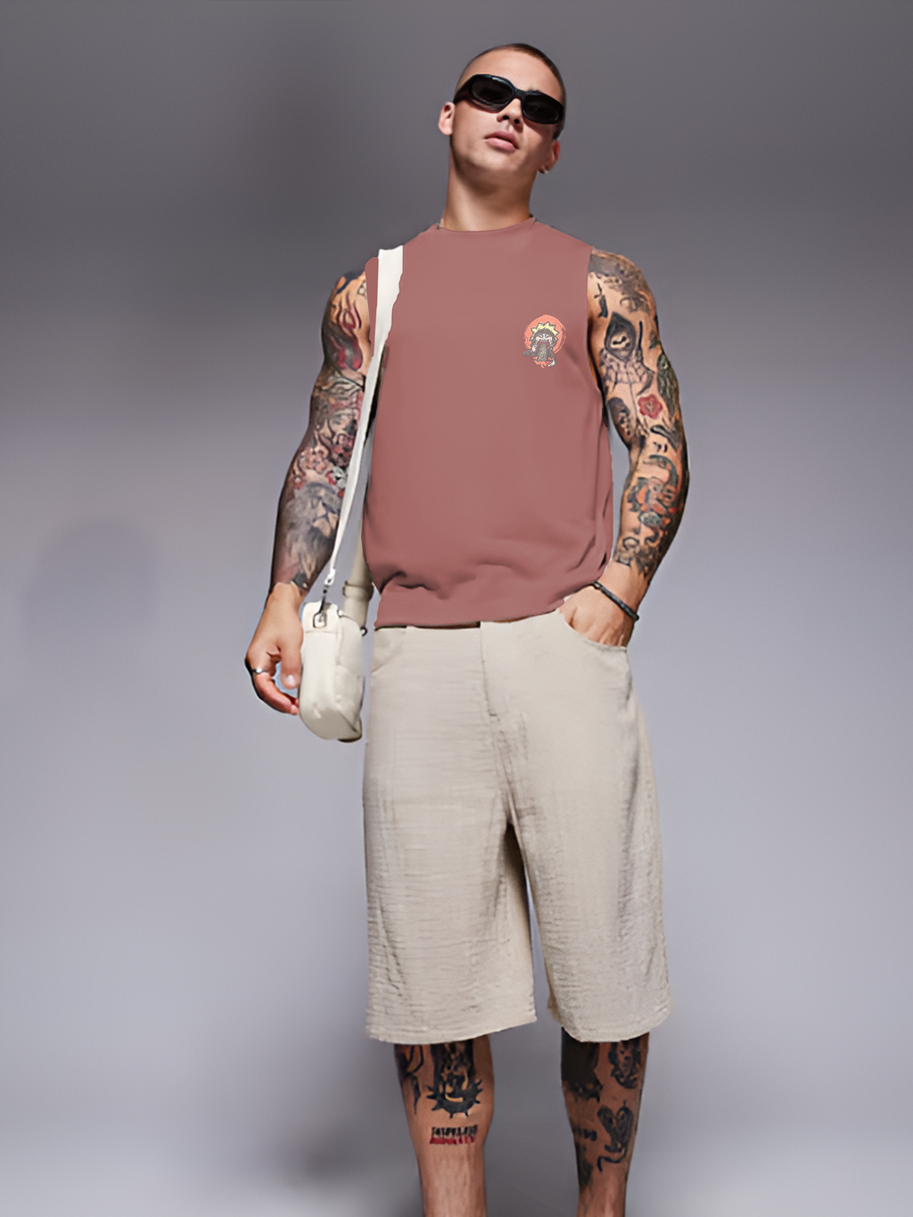 Rigo Men Terry Oversized Printed Vest T-shirts