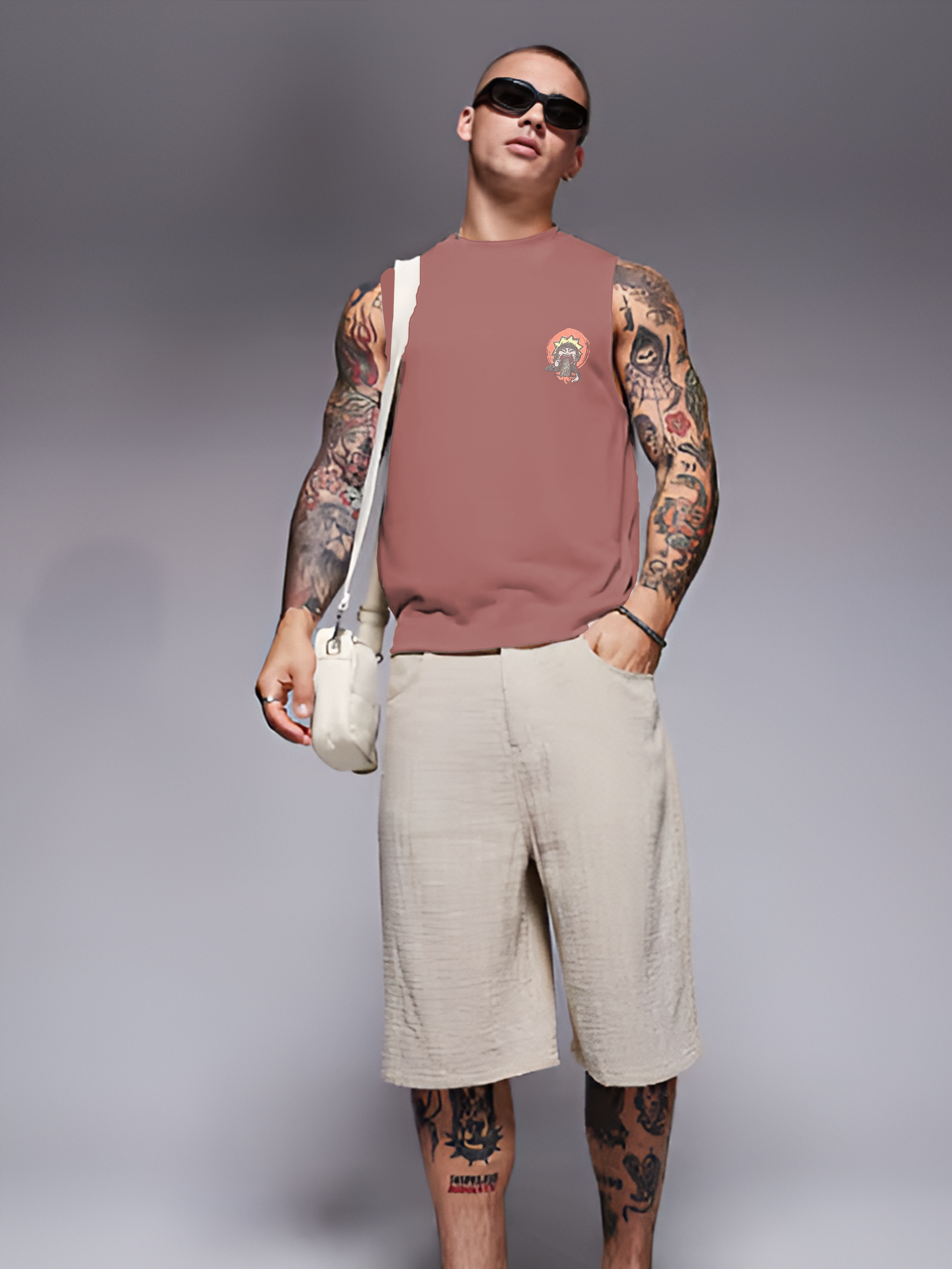 Rigo Men Terry Oversized Printed Vest T-shirts