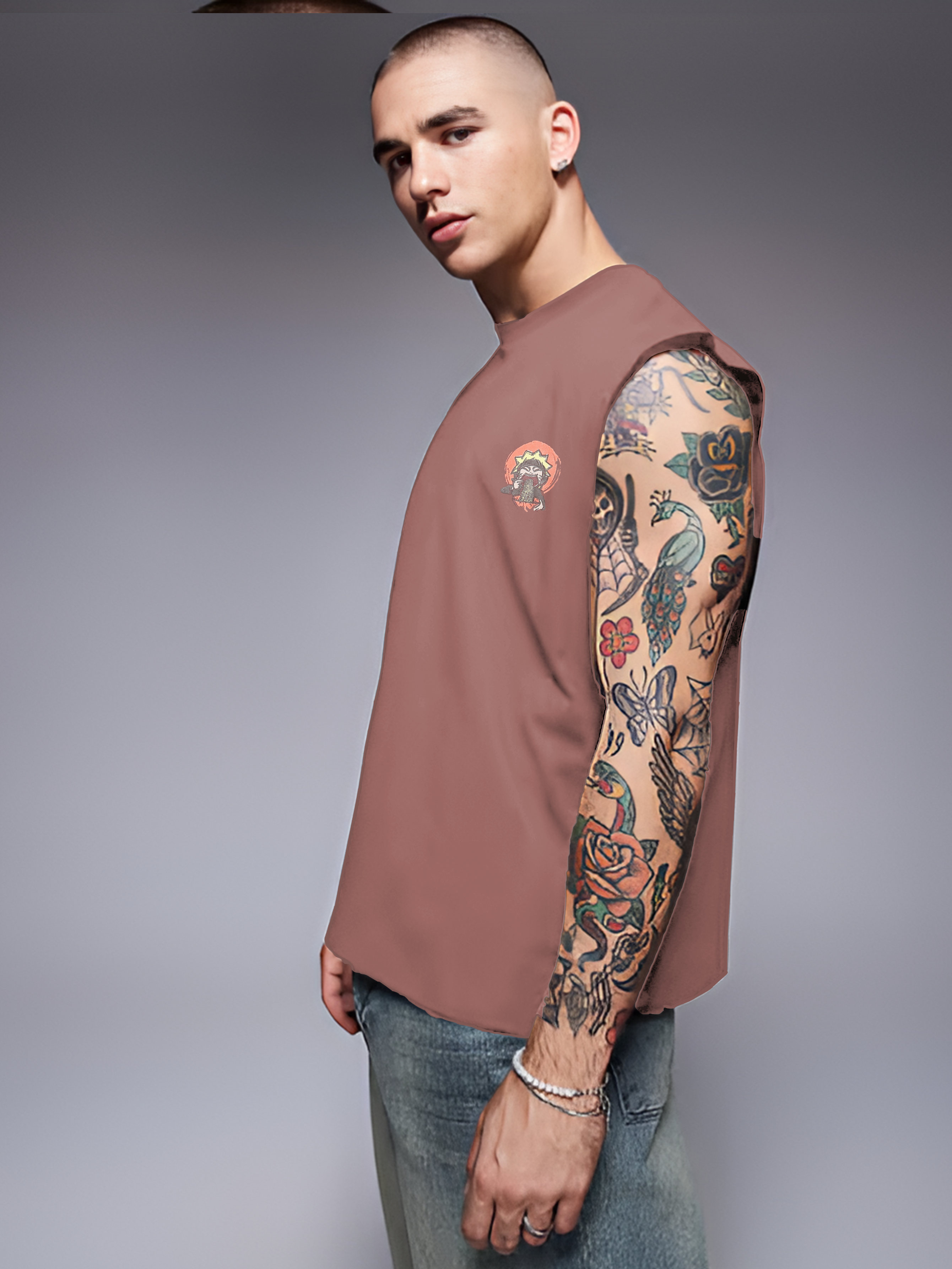 Rigo Men Terry Oversized Printed Vest T-shirts