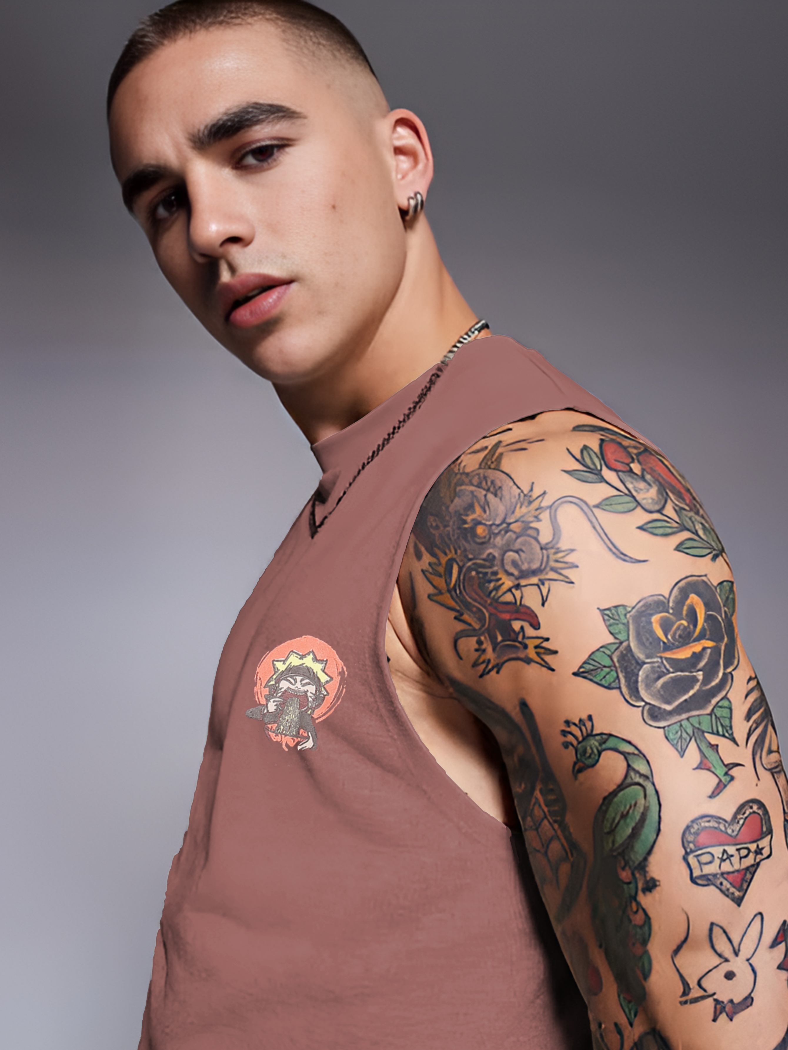 Rigo Men Terry Oversized Printed Vest T-shirts
