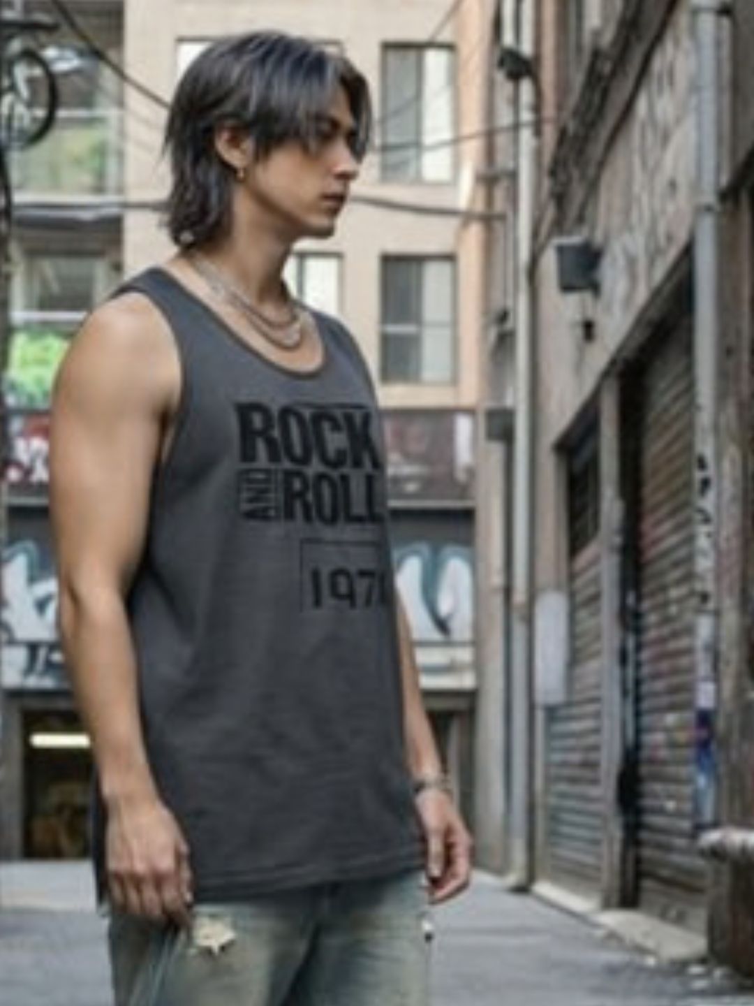 Dark Grey Jersey Typography Print Regular Fit Vest T-Shirt