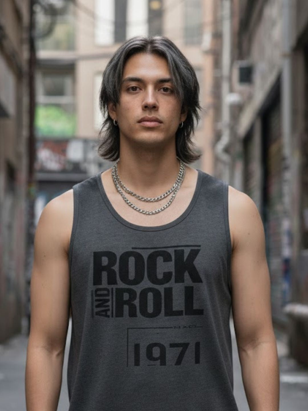 Dark Grey Jersey Typography Print Regular Fit Vest T-Shirt