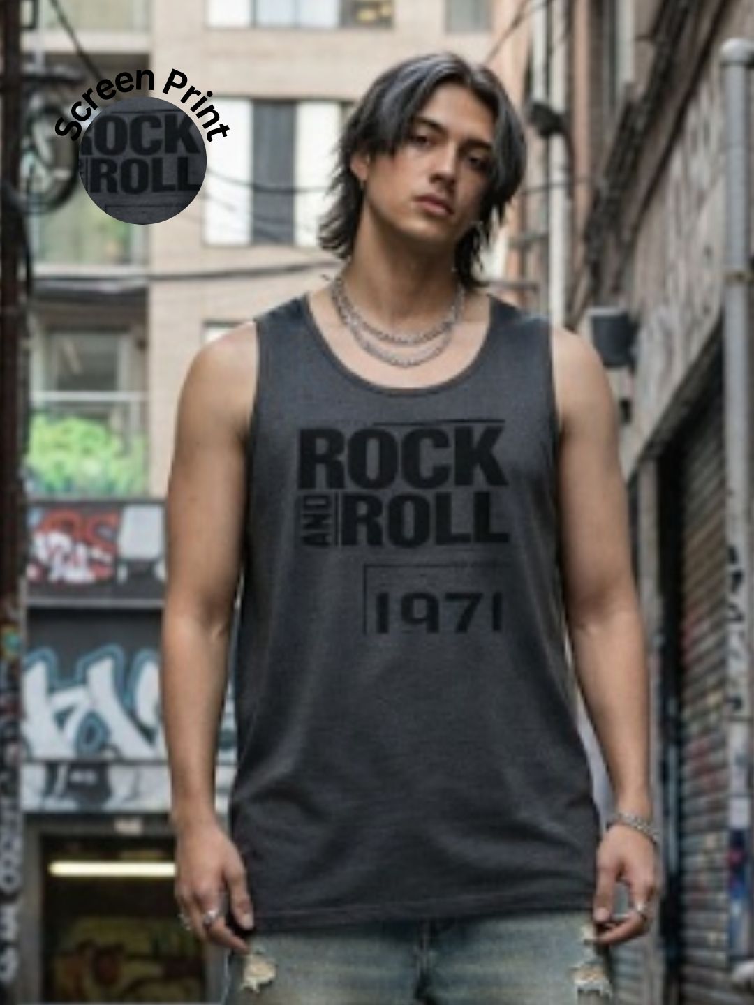 Dark Grey Jersey Typography Print Regular Fit Vest T-Shirt