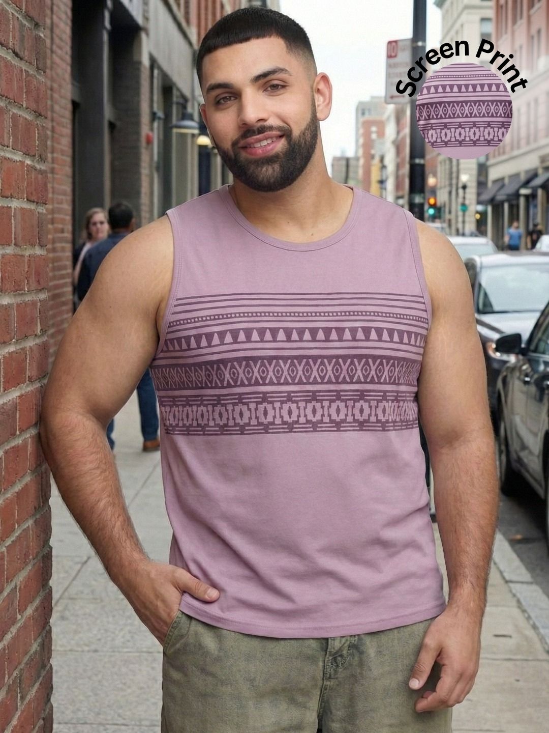 Purple Jersey Geometric Print Regular Fit Vest