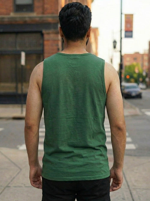 Bottle Green Jersey Geometric Print Regular Fit Vest