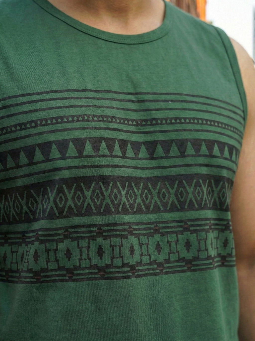 Bottle Green Jersey Geometric Print Regular Fit Vest