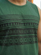 Bottle Green Jersey Geometric Print Regular Fit Vest
