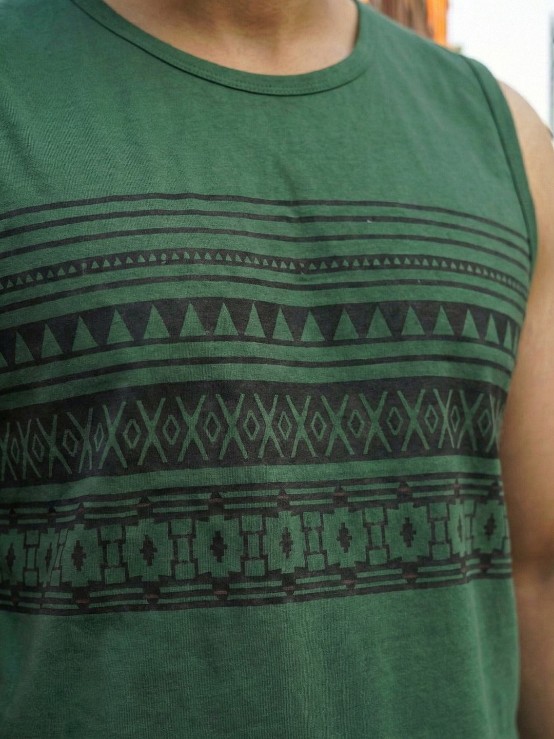 Bottle Green Jersey Geometric Print Regular Fit Vest