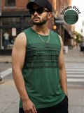 Bottle Green Jersey Geometric Print Regular Fit Vest