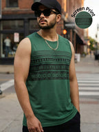 Bottle Green Jersey Geometric Print Regular Fit Vest