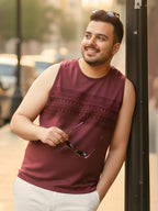Maroon Jersey Geometric Print Regular Fit Vest