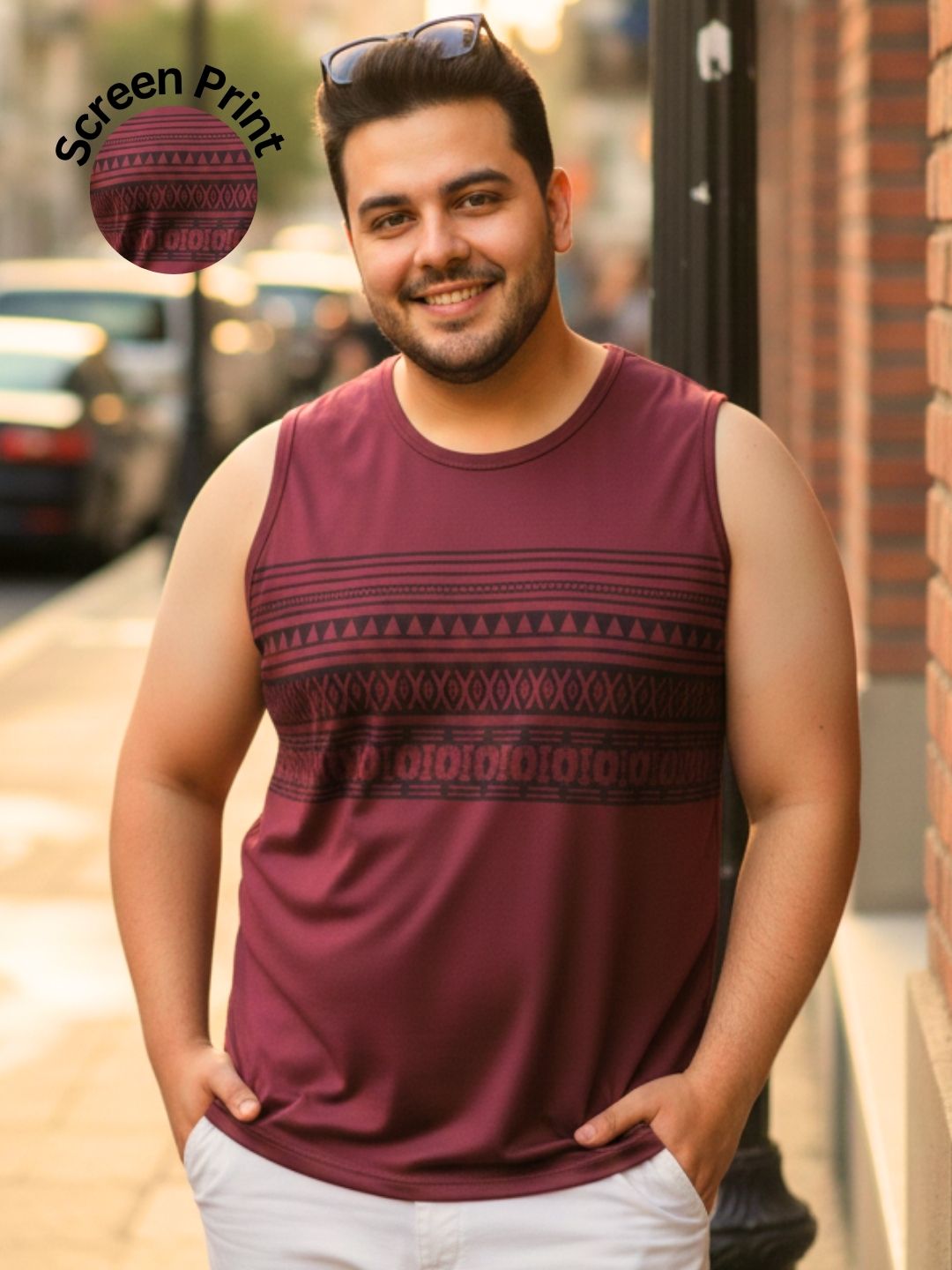 Maroon Jersey Geometric Print Regular Fit Vest