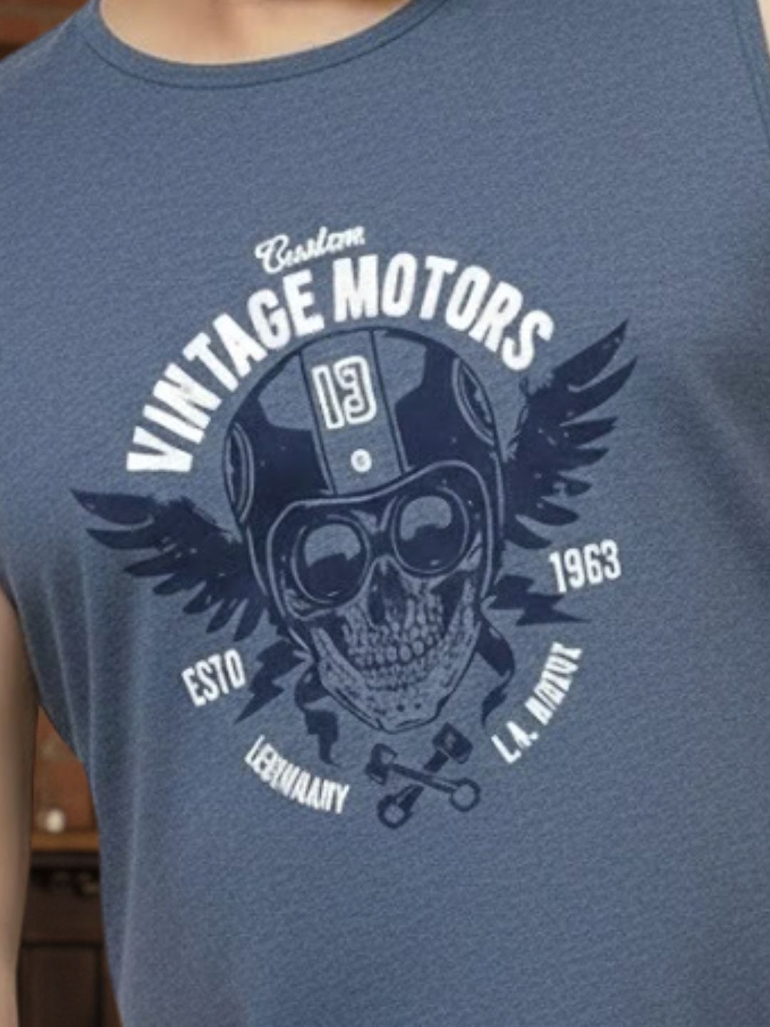 Blue Jersey Graphic Print Regular Fit Vest T-Shirt