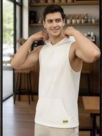 White Jersey Solid Regular Fit Hooded Vest