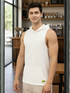 White Jersey Solid Regular Fit Hooded Vest