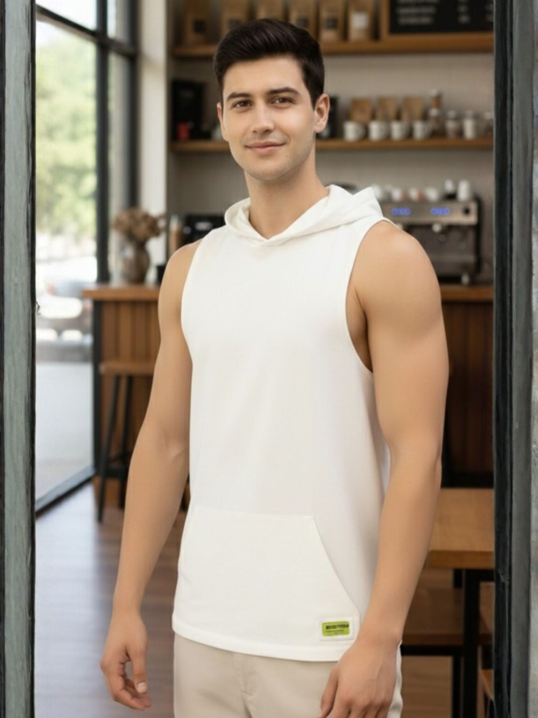 White Jersey Solid Regular Fit Hooded Vest