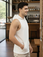 White Jersey Solid Regular Fit Hooded Vest