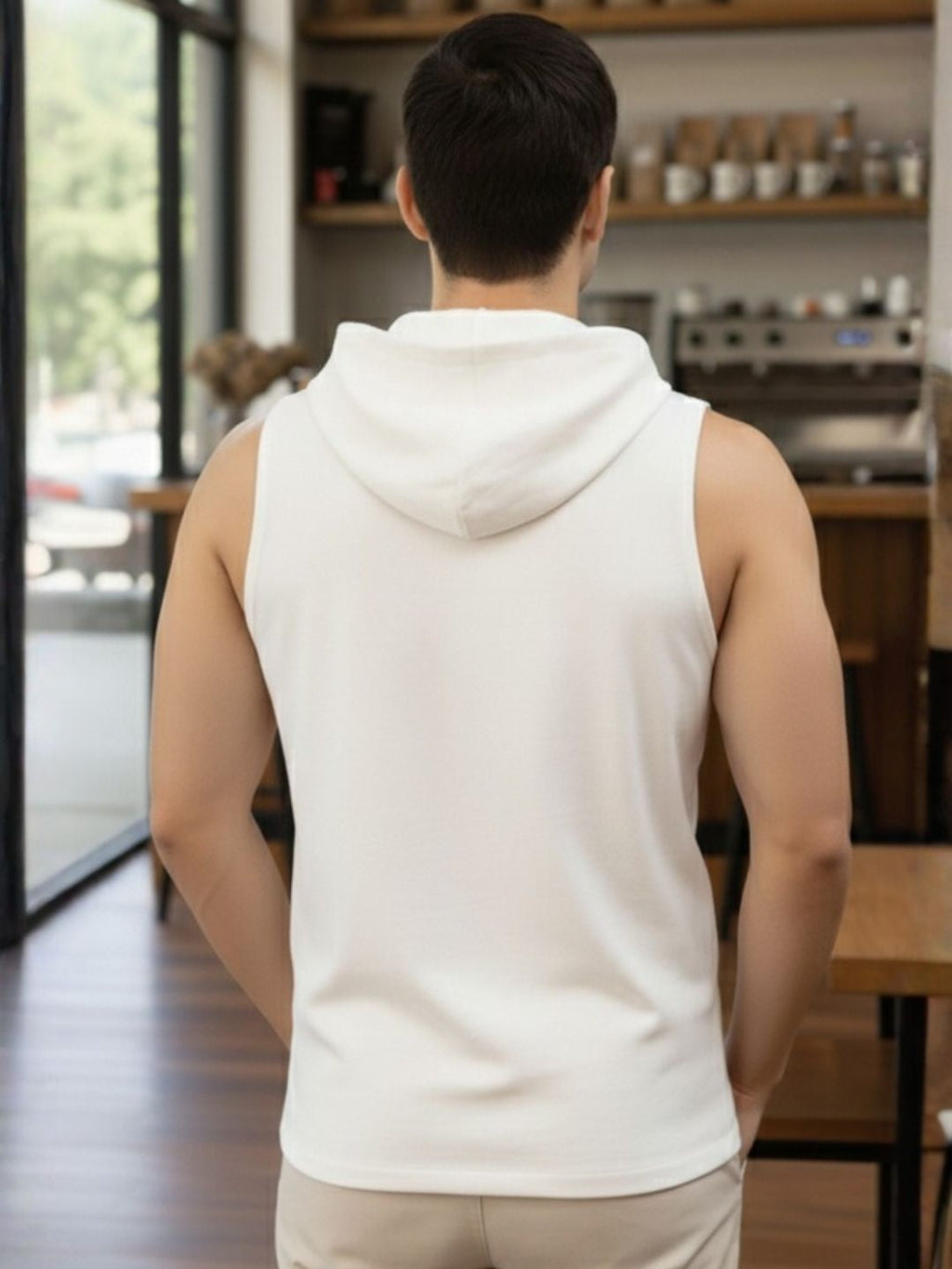 White Jersey Solid Regular Fit Hooded Vest