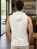 White Jersey Solid Regular Fit Hooded Vest