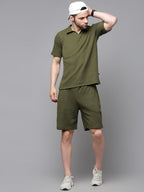 Self Textured Waffle Knit Olive green Co-Ord Set