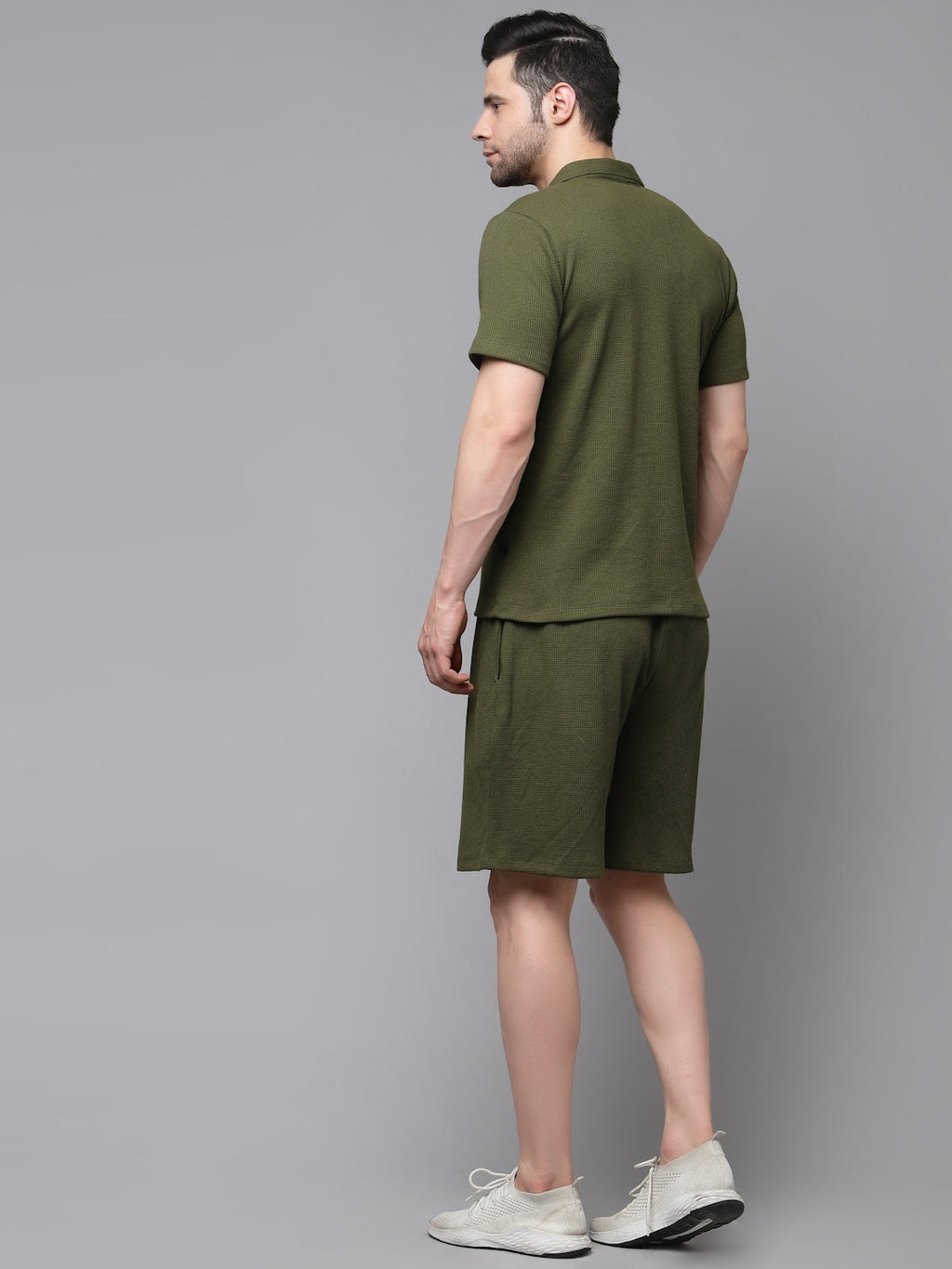 Self Textured Waffle Knit Olive green Co-Ord Set