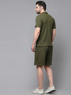 Self Textured Waffle Knit Olive green Co-Ord Set