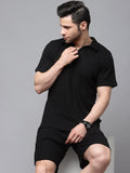 Self Textured Waffle Knit Black Co-Ord Set