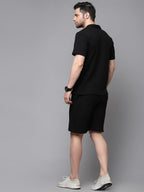 Self Textured Waffle Knit Black Co-Ord Set
