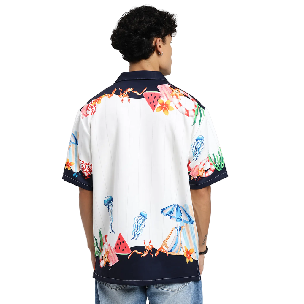 Vacay Club Half-Sleeves Printed White Shirt FLYAF
