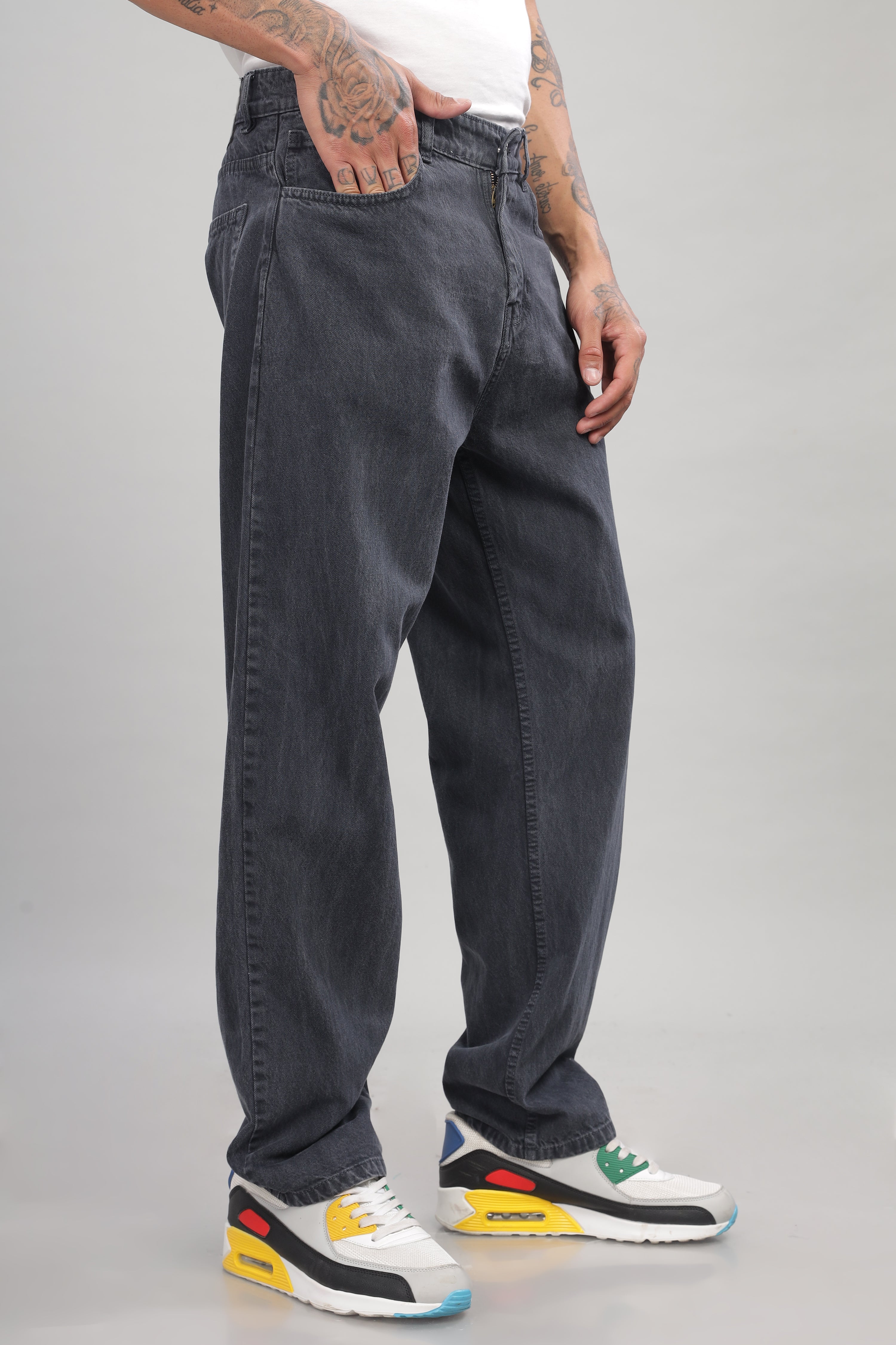 Plain Baggy Dark Grey Jeans