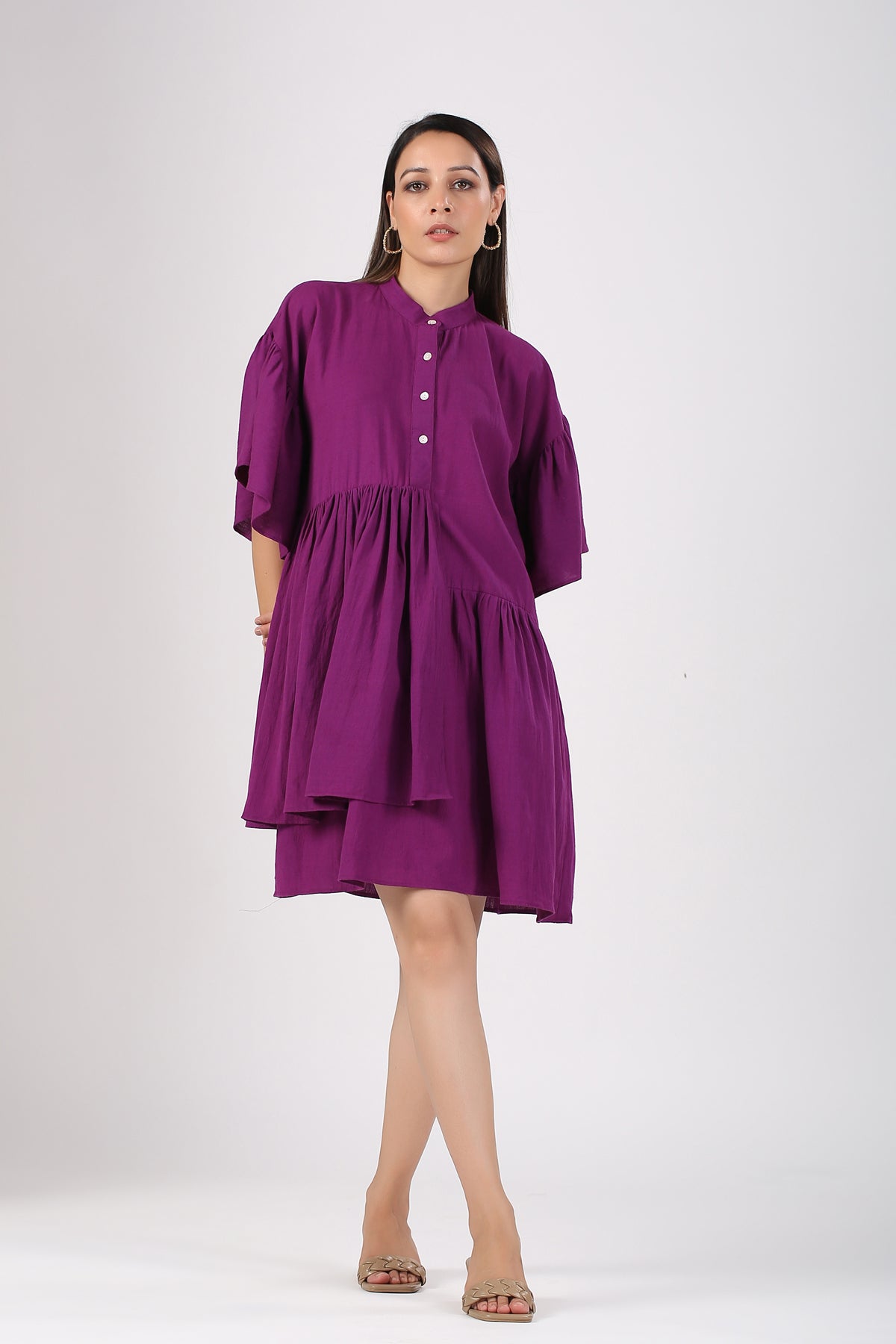 Solid summer Eggplant purple short dress