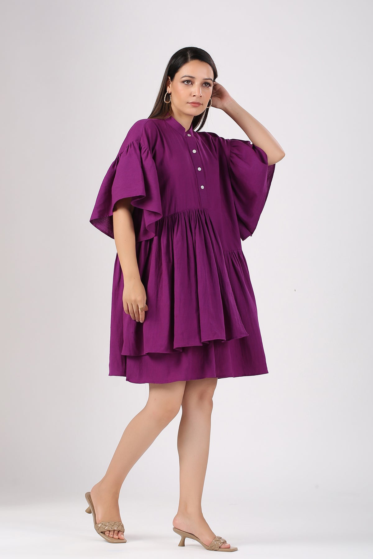 Solid summer Eggplant purple short dress