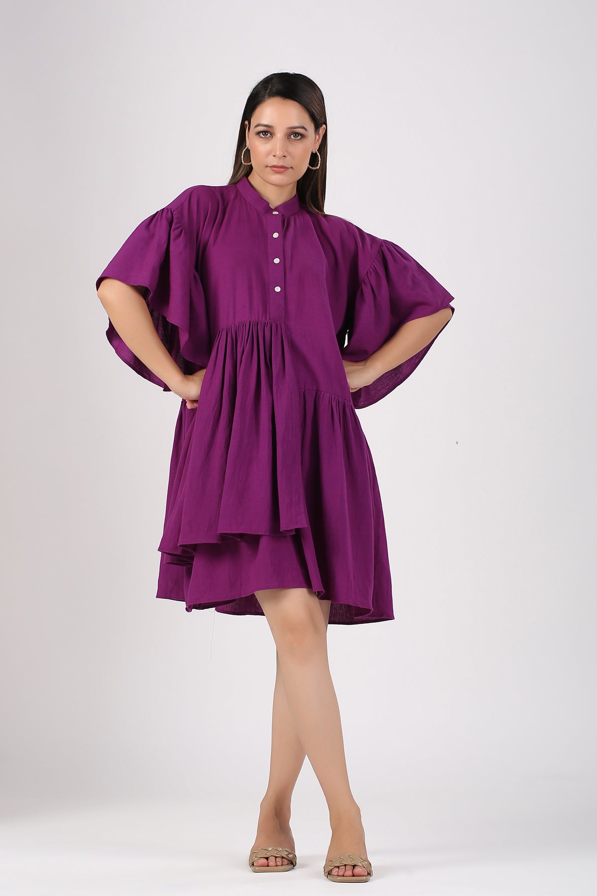 Solid summer Eggplant purple short dress