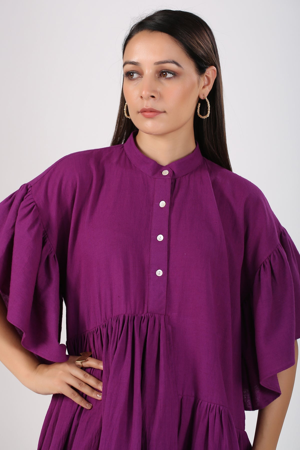 Solid summer Eggplant purple short dress