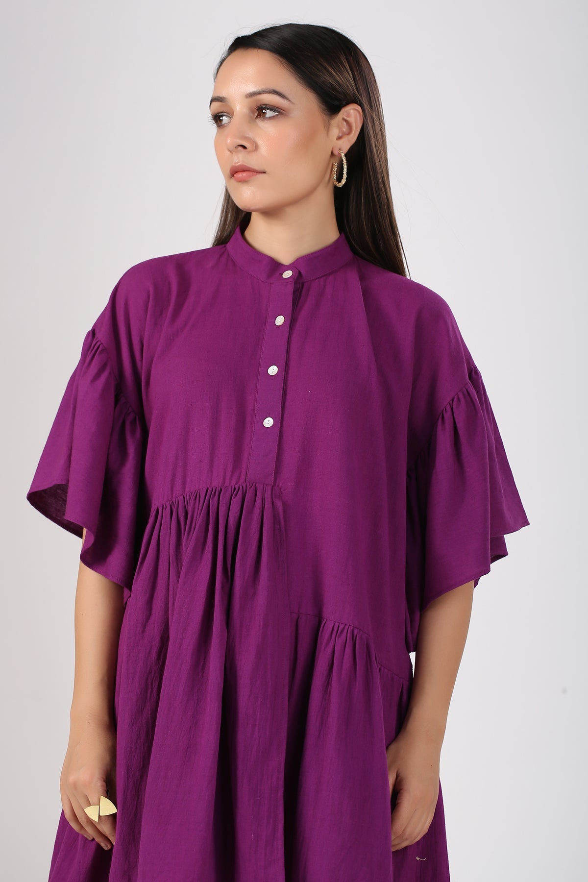 Solid summer Eggplant purple short dress