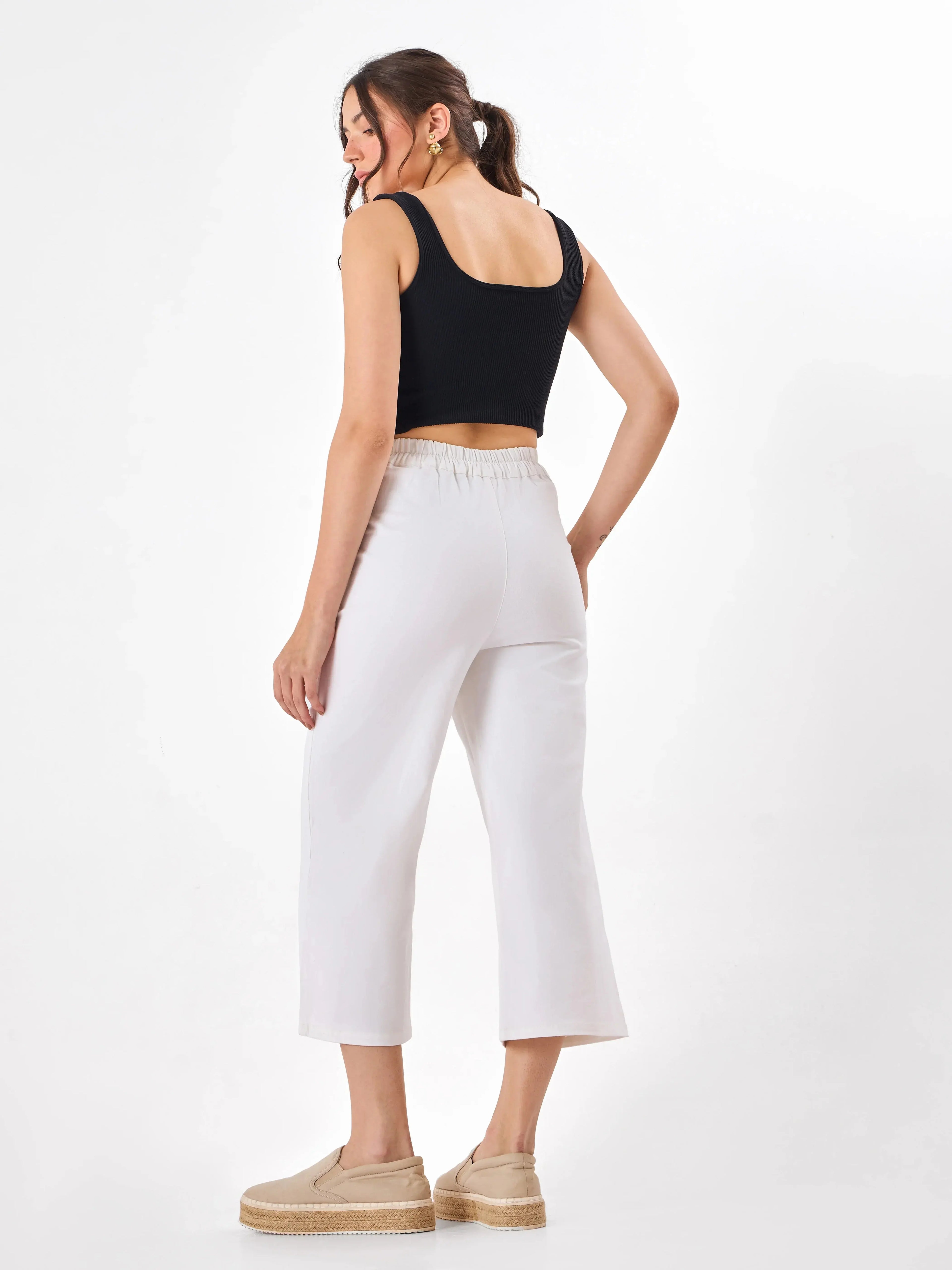 Women's Chill Mode Baggy Cotton White Trousers Zumee